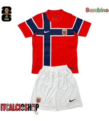 Norvegia Prima Maglia Bambino Mondiali 2026 Manica Corta (+ Pantaloni corti)